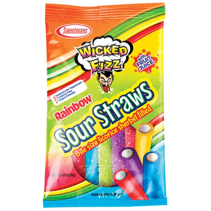 Wicked Fizz Rainbow Sour Straws 70g