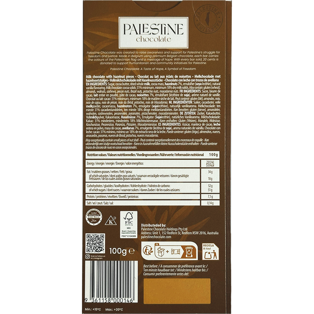 Palestine Chocolate Milk Chocolate With Hazelnut "Hazelnut Majesty" 100g