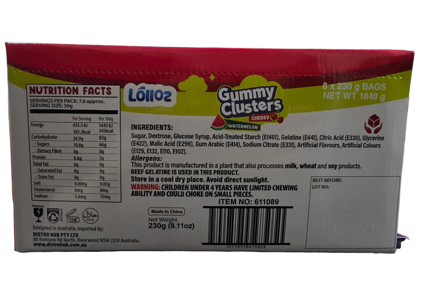 Lolloz Gummy Clusters Watermelon Cherry 230g