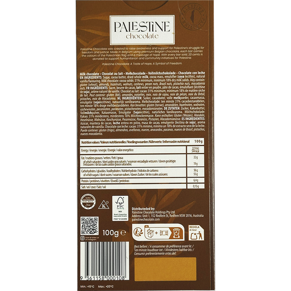 Palestine Chocolate Milk Chocolate "The Original" 100g