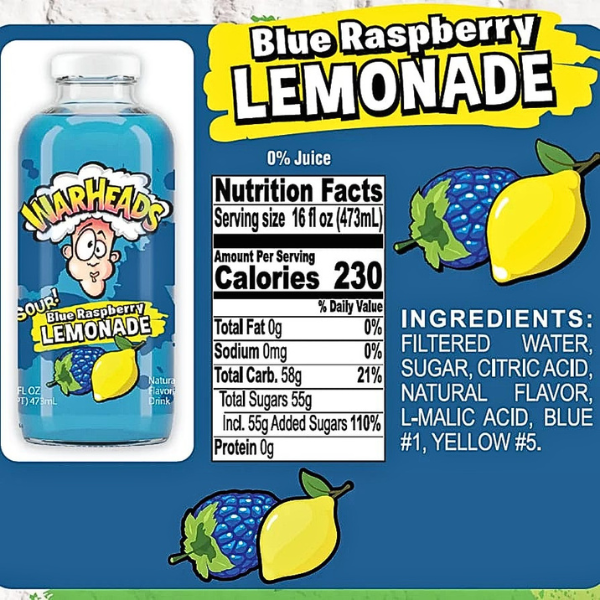 Warheads Sour Blue Raspberry Lemonade 473ml