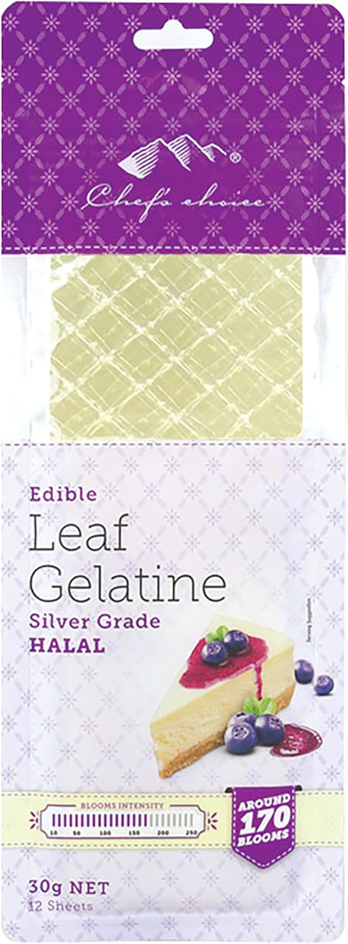 Chef's Choice Gelatine Leaf Sheets Silver (12 Sheets) 30g