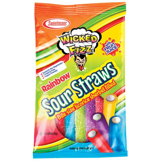 Wicked Fizz Rainbow Sour Straws 70g