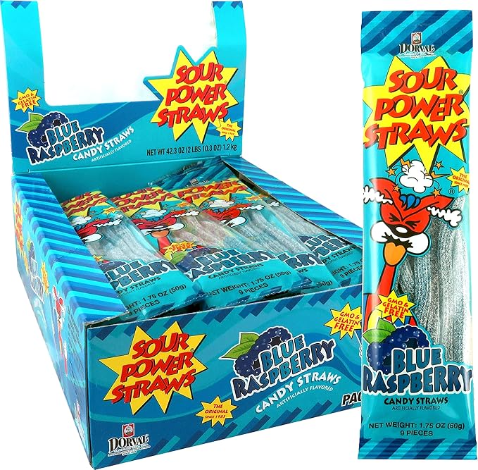 Sour Power Straws Blue Raspberry 50g