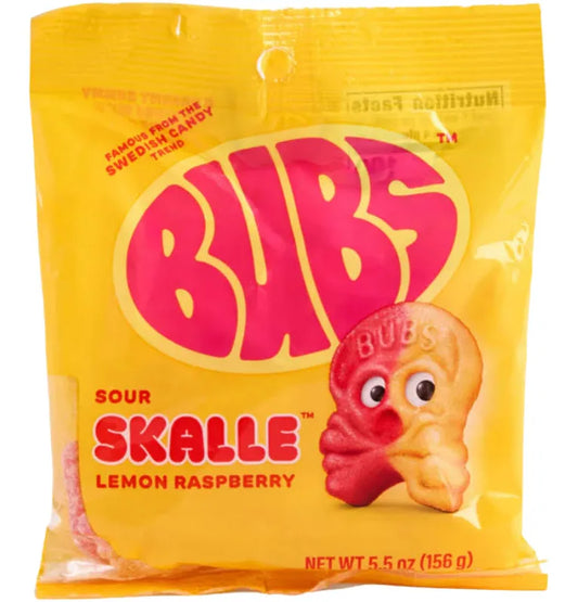 Bubs Sour Skull Lemon Raspberry Swedish Candy 156g