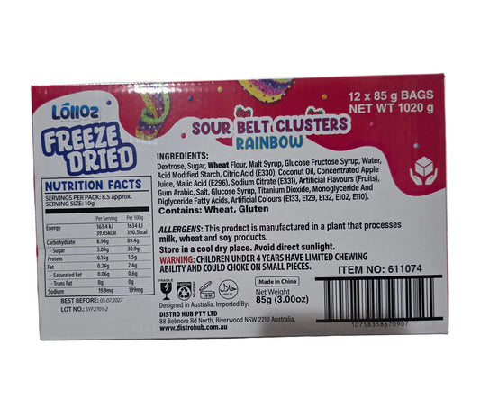 Lolloz Freeze Dried Sour Belt Clusters Rainbow 85g