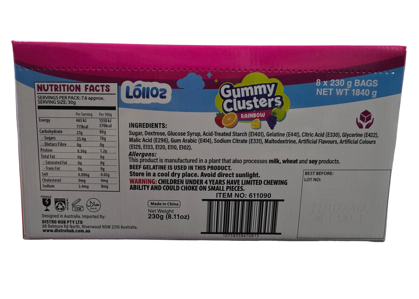Lolloz Gummy Clusters Rainbow 230g