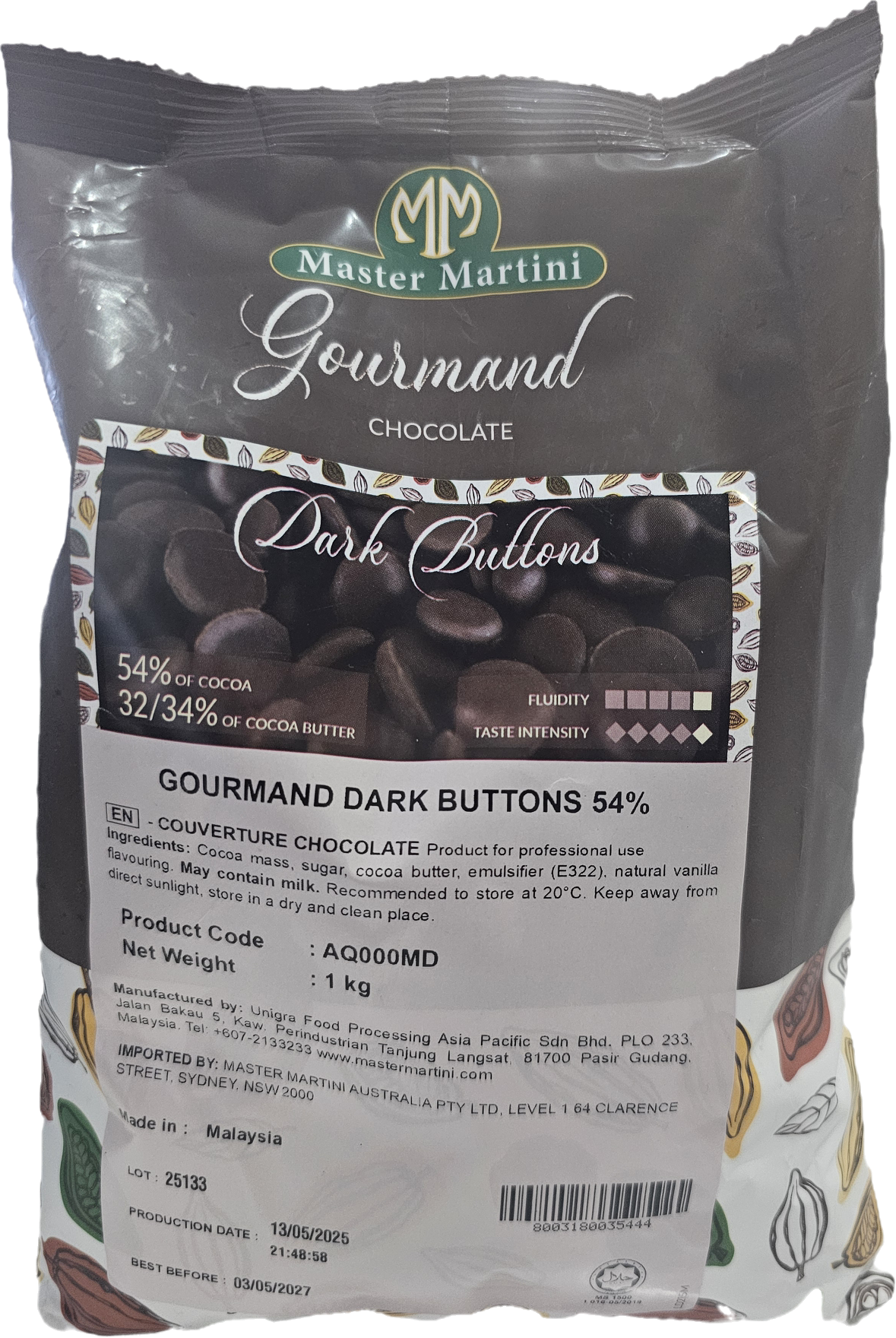 Master Martini Gourmand Dark Buttons Couverture Chocolate 54% 1kg