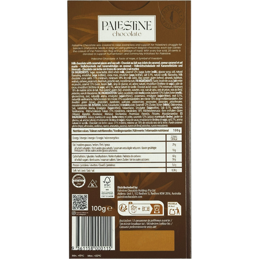 Palestine Chocolate Caramel & Sea Salt Milk Chocolate "A Symphony Of Flavour" 100g